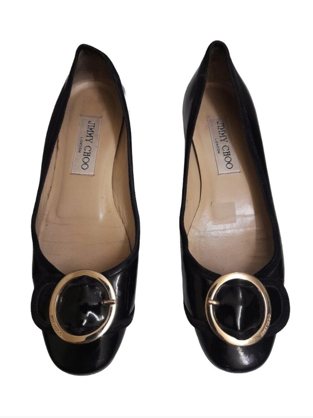 Jimmy Choo Black Patent Leather Ballet Flats with Round Buckle